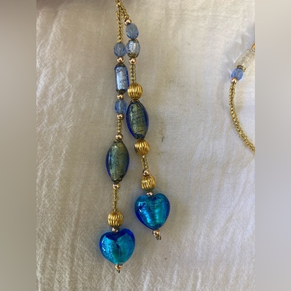 Foiled Glass and‎ Heart Glass Beads Tassels Pendant Necklace - Picture 2 of 6